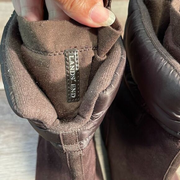 Lands' End‎ Womens Suede Quilted Commuter Winter Snow Boots Brown Size 7B - Picture 3 of 8